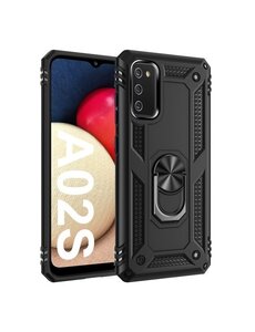oTronica Samsung Galaxy A02s hoes Hybrid Armor Anti-Shock ringhouder Zwart