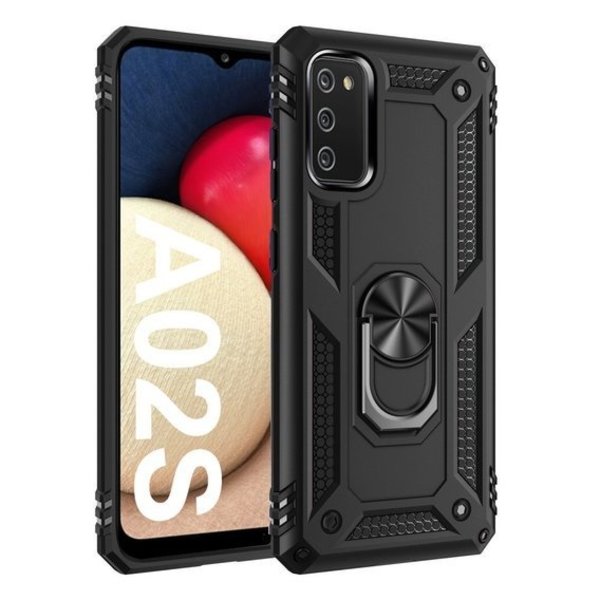oTronica Hoesje Geschikt Voor Samsung Galaxy A02s Hoesje Armor Anti-shock Backcover Zwart - Galaxy A02s - A02s Backcover kickstand Ring houder cover TPU backcover oTronica
