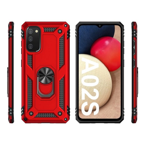 oTronica Hoesje Geschikt Voor Samsung Galaxy A02s Hoesje Armor Anti-shock Backcover Rood - Galaxy A02s - A02s Backcover kickstand Ring houder cover TPU backcover oTronica