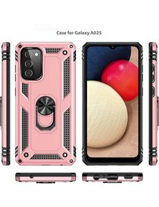 oTronica Samsung Galaxy A02s hoes Hybrid Armor Anti-Shock ringhouder Rose Goud