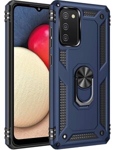 oTronica Samsung Galaxy A02s hoes Hybrid Armor Anti-Shock ringhouder Blauw
