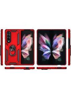 oTronica Samsung Z Fold 3 5G hoes Hybrid Armor Anti-Shock ringhouder Rood