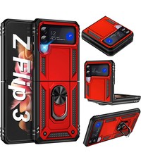 oTronica Samsung Z Flip 3 5G hoes Hybrid Armor Anti-Shock ringhouder Rood