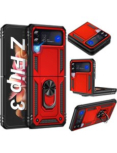 oTronica Samsung Z Flip 3 5G hoes Hybrid Armor Anti-Shock ringhouder Rood