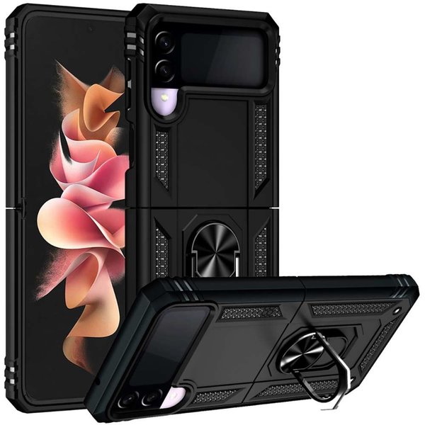 oTronica Hoesje Geschikt Voor Samsung Galaxy Z Flip 3 5G Hoesje Armor Anti-shock Backcover Zwart - Galaxy Z Flip 3 5G - Z Flip 3 Backcover kickstand Ring houder cover TPU backcover oTronica