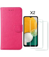 Ntech Samsung A03 Core hoesje bookcase Roze + 2X screenprotector