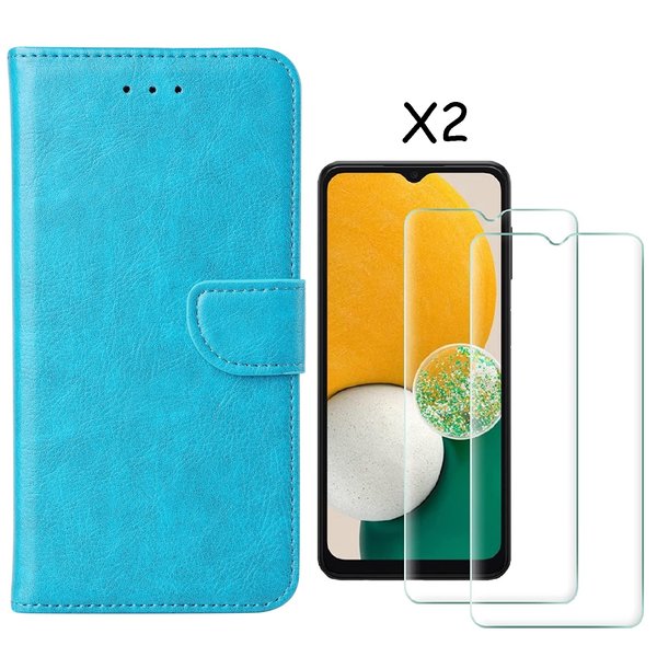 Ntech Samsung A03 Core hoesje bookcase Blauw - Samsung Galaxy A03 Core bookcase portemonnee hoesje - Samsung A03 Core screenprotector / 2X Beschermglas