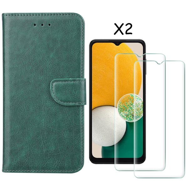 Ntech Hoesje Geschikt Voor Samsung Galaxy A03 Core hoesje bookcase Groen - Hoesje Geschikt Voor Samsung Galaxy A03 Core bookcase portemonnee Hoesje Geschikt Voor Samsung Galaxy A03 Core screenprotector / 2X Beschermglas