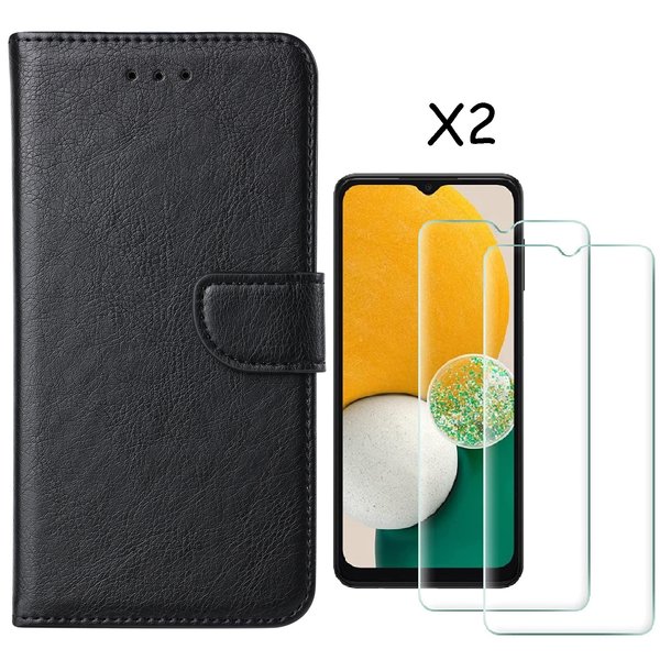 Ntech Hoesje Geschikt Voor Samsung Galaxy A03 Core hoesje bookcase Zwart - Hoesje Geschikt Voor Samsung Galaxy A03 Core bookcase portemonnee Hoesje Geschikt Voor Samsung Galaxy A03 Core screenprotector / 2X Beschermglas