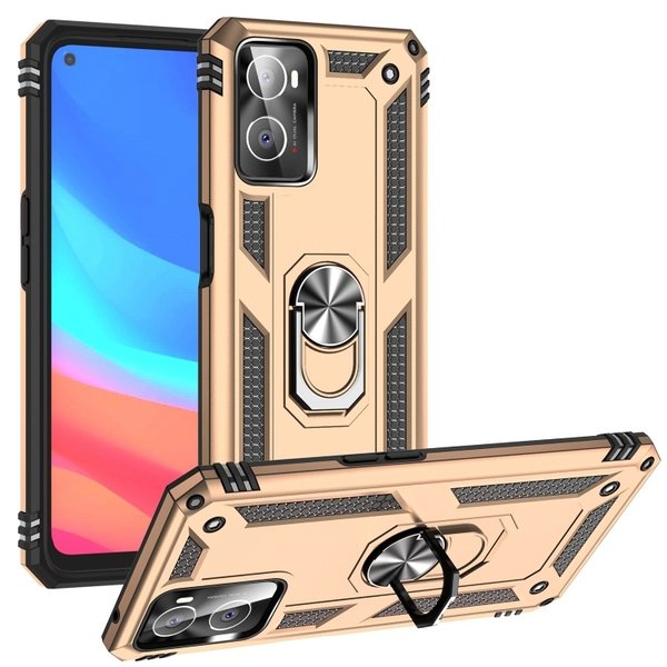 oTronica Geschikt voor Oppo A76 Hoesje Armor Anti-shock Backcover Goud - Geschikt voor Oppo A76 - Geschikt voor Oppo A76 Backcover kickstand Ring houder cover TPU backcover oTronica