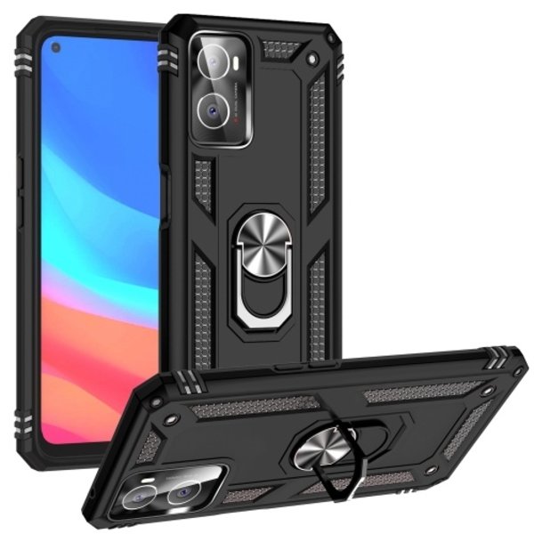 oTronica Geschikt voor Oppo A76 Hoesje Armor Anti-shock Backcover Zwart - Geschikt voor Oppo - Geschikt voor Oppo A76 Backcover kickstand Ring houder cover TPU backcover oTronica