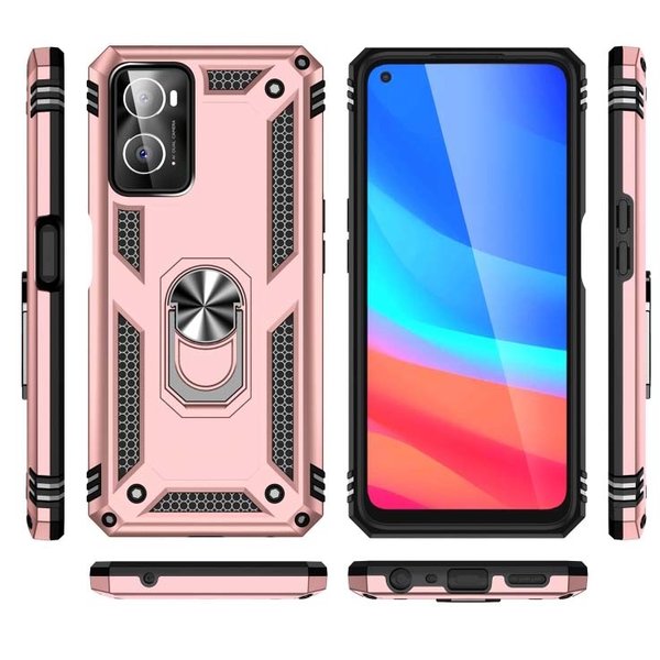 Ntech Hoesje Geschikt voor Oppo A76 hoesje Hybrid Armor Anti-Shock hoesje Rose Goud - Hoesje Geschikt voor Oppo A76 - A76 Hoesje kickstand Ring houder cover TPU backcover hoesje