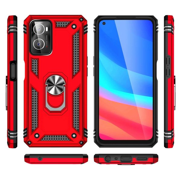 Ntech Hoesje Geschikt voor Oppo A76 hoesje Hybrid Armor Anti-Shock hoesje Rood - Hoesje Geschikt voor Oppo A76 - A76 Hoesje kickstand Ring houder cover TPU backcover hoesje