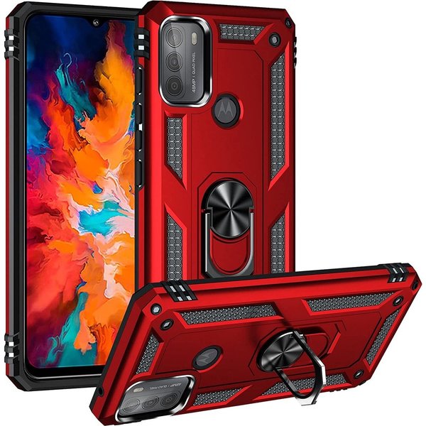 oTronica Geschikt voor Motorola G71 5G Ring Hoesje Armor Anti-shock Backcover Rood -  Geschikt voor Motorola G71 5G Geschikt voor Motorola G71 5G Backcover kickstand Ring houder cover TPU backcover oTronica