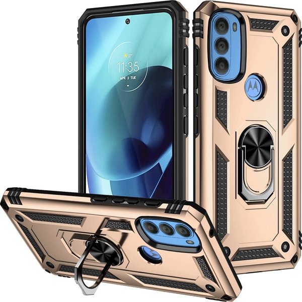 oTronica Geschikt voor Motorola G71 5G Ring Hoesje Armor Anti-shock Backcover Goud -  Geschikt voor Motorola G71 5G Geschikt voor Motorola G71 5G Backcover kickstand Ring houder cover TPU backcover oTronica