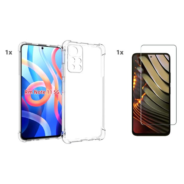 Ntech Hoesje geschikt voor Xiaomi RedMi Poco M4 Pro 5G Transparant Hoesje Met Bumper en Glas Screenprotector - Xiaomi RedMi Poco M4 Pro 5G case - Xiaomi Poco M4 Pro 5G backcover - Ntech hoesje