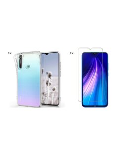 Ntech Xiaomi RedMi Note 8 2021 Transparant Hoesje met bumper en Glas Screenprotector