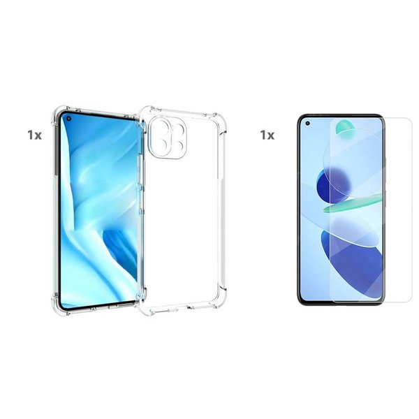 Ntech Hoesje geschikt voor Xiaomi Mi 11 Lite Transparant Hoesje Met Bumper en Glas Screenprotector - Xiaomi Mi 11 Lite case - Xiaomi Mi 11 Lite backcover - Ntech hoesje
