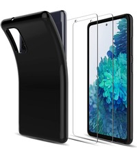 Ntech Samsung Galaxy S20 FE 2022 4G/5G Hoesje TPU siliconen Zwart & 2 Pack Tempered Glass Screenprotector