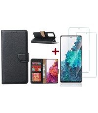 Ntech Samsung GalaxyS20 FE 2022 Boekhoesje Zwart Met 2X screenprotector tempered glass
