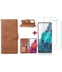 Ntech Samsung Galaxy S20 FE 2022 Boekhoesje Bruin Met 2X screenprotector tempered glass