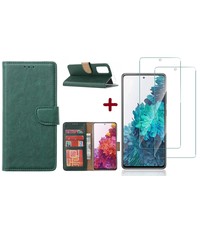 Ntech Samsung Galaxy S20 FE 2022 Boekhoesje Groen Met 2X screenprotector tempered glass