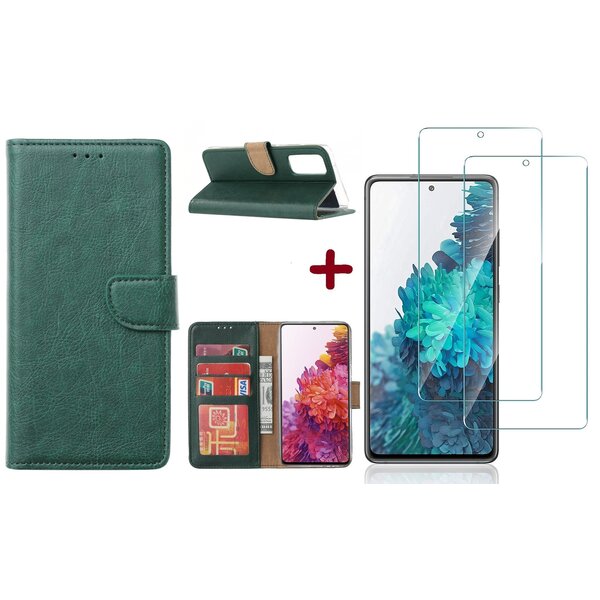 Ntech Hoesje Geschikt Voor Samsung Galaxy S20 FE 2022 hoesje - bookcase Groen - Galaxy S20 FE wallet case portemonnee hoesje - S20 FE book case hoes cover Met 2X screenprotector / tempered glass