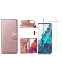 Ntech Samsung Galaxy S20 FE 2022 Boekhoesje Rose Goud Met 2X screenprotector tempered glass