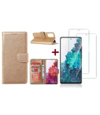 Ntech Samsung Galaxy S20 FE 2022 Boekhoesje Goud Met 2X screenprotector tempered glass
