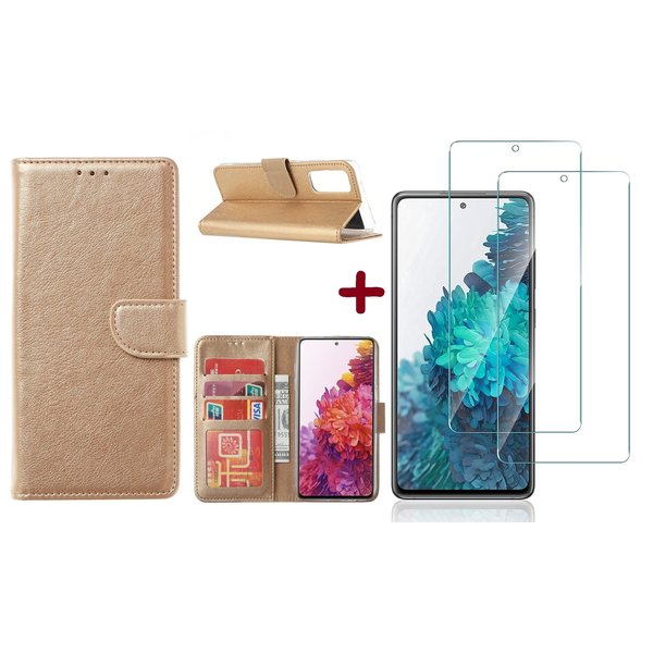 Ntech Hoesje Geschikt Voor Samsung Galaxy S20 FE 2022 hoesje - bookcase Goud - Galaxy S20 FE wallet case portemonnee hoesje - S20 FE book case hoes cover Met 2X screenprotector / tempered glass
