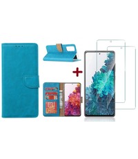 Ntech Samsung Galaxy S20 FE 2022 Boekhoesje Turquoise Met 2X screenprotector tempered glass