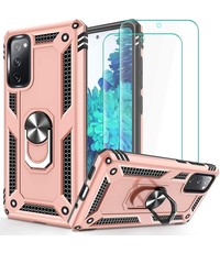Ntech Samsung S20 FE 2022 Hoesje Armor case Ring houder / vinger houder TPU backcover - Rose Goud met 2 pack screenprotector