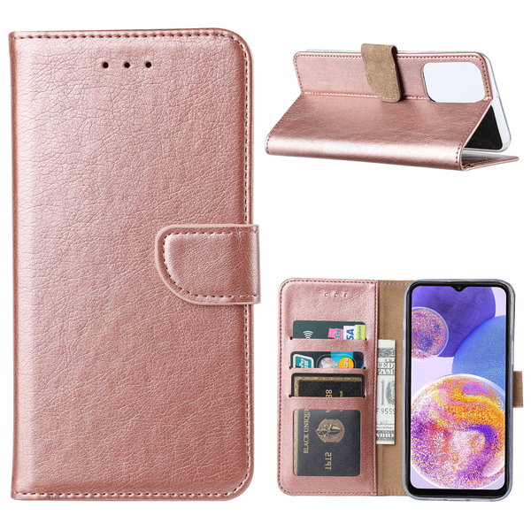 Ntech Hoesje Geschikt Voor Samsung Galaxy A23 4/5G hoesje bookcase Rose Goud - Hoesje Geschikt Voor Samsung Galaxy A23 4/5G bookcase portemonnee Hoesje Geschikt Voor Samsung Galaxy A23 screenprotector / 2X Beschermglas