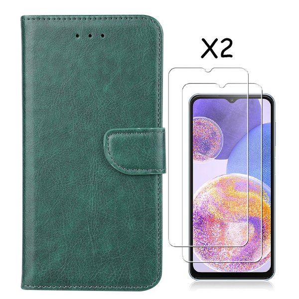 Ntech Hoesje Geschikt Voor Samsung Galaxy A23 4/5G hoesje bookcase Groen - Hoesje Geschikt Voor Samsung Galaxy A23 4/5G bookcase portemonnee Hoesje Geschikt Voor Samsung Galaxy A23 screenprotector / 2X Beschermglas