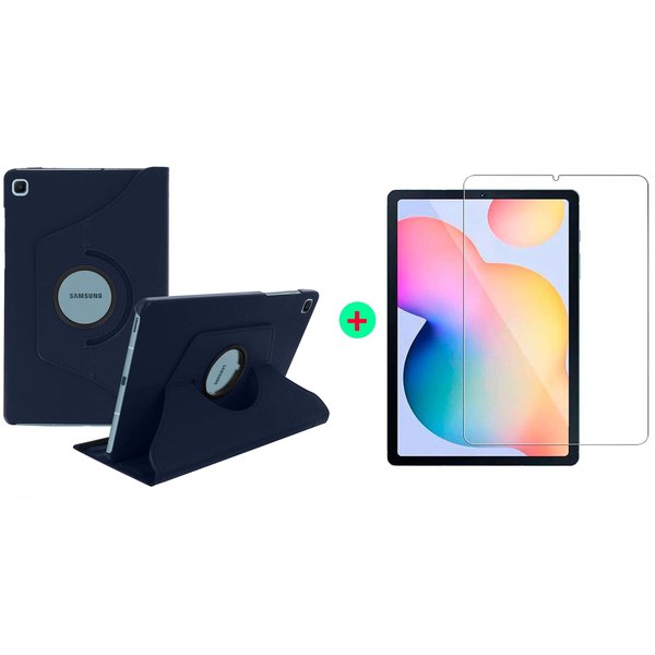 Ntech Samsung Galaxy tab S6 lite 2022 Hoes Donker Blauw Draaibare Hoesje Case Cover tablethoes - Samsung Tab s6 lite 2022 Hoes 360 graden draaibaars bookcase