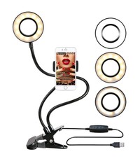 Ntech Selfie ring light met tafel/bureau klem en microfoon houder Zwart Ntech
