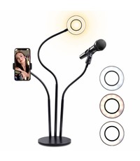 Ntech Selfie ring light met tafel/bureau stand met microfoon houder Zwart Ntech