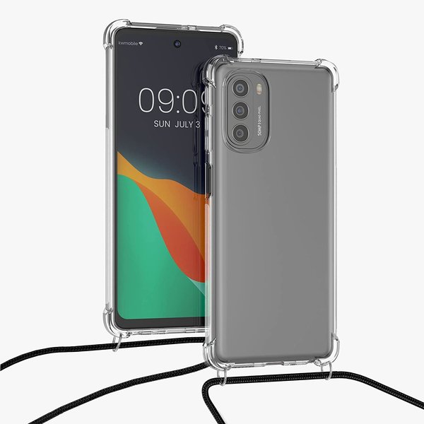 Ntech Hoesje geschikt voor Moto G51 Hoesje transparant silicone met Koord - Hoesje geschikt voor Moto G51 5G hoesje met koord - hoesje Hoesje geschikt voor Moto G51 5G Case met koord draagkoord TPU backcover - Zwart