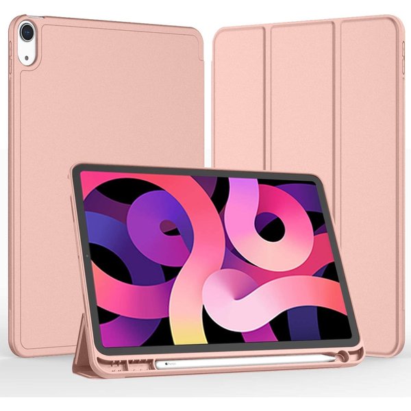 Ntech ipad air 5 hoes met pencil houder bookcase Rose Goud - ipad air 2022 hoes met pencil smart cover - iPad Air 4 hoes 10.9 hoesje met apple Pencil Vakje