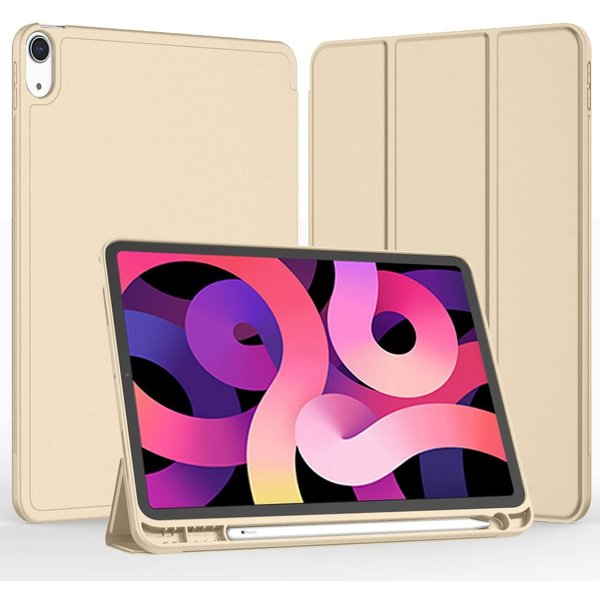 Ntech Hoes geschikt voor iPad Air 5 met pencil houder bookcase Goud - Hoes geschikt voor iPad air 2022 hoes met pencil smart cover - Hoes geschikt voor iPad Air 4 hoes 10.9 hoesje met apple Pencil Vakje