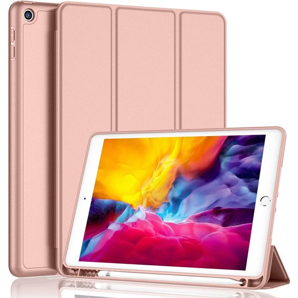 Ntech Hoes geschikt voor iPad Air 2 met pencil houder smart bookcase Rosegoud - Hoes geschikt voor iPad Air 2 Cover - Air hoes met pencil smart cover - Hoes geschikt voor iPad Air 2 case - Hoes geschikt voor iPad air cover met apple Pencil Vakje