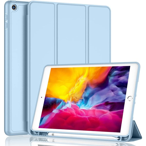 Ntech iPad Air 2 hoes met pencil houder smart bookcase Licht Blauw - iPad Air 2 Cover - Air hoes met pencil smart cover - ipad Air 2 case - iPad air cover met apple Pencil Vakje