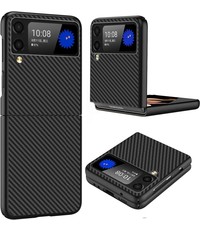 Ntech Samsung Z Flip 4 hoesje Carbon Fiber Slim Protective Cover zwart