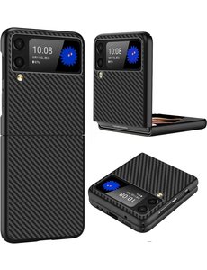 Ntech Samsung Z Flip 4 hoesje Carbon Fiber Slim Protective Cover zwart