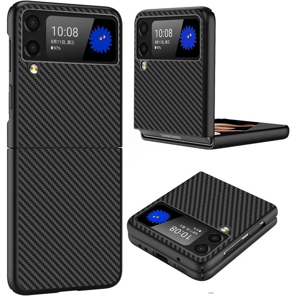 Ntech Hoesje Geschikt Voor Samsung Galaxy Z Flip 4 hoesje Carbon Fiber Slim Protective Cover zwart - Hoesje Hoesje Geschikt Voor Samsung Galaxy Z Flip 4 Silicone hoesje