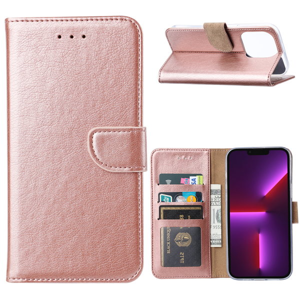 Ntech Hoesje Geschikt voor iPhone 14 portemonnee Bookcase – Rosegoud