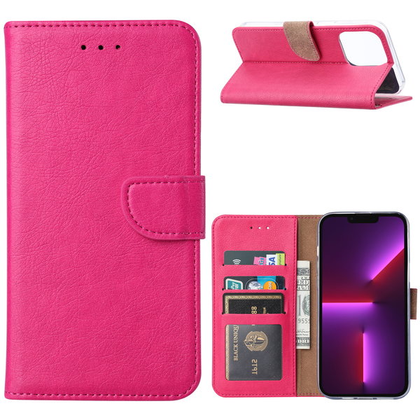 Ntech Hoesje Geschikt voor iPhone 14 Pro Max portemonnee Bookcase – Roze