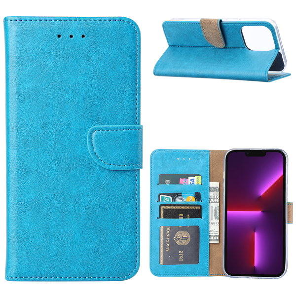 Ntech Hoesje Geschikt voor iPhone 14 Pro Max portemonnee Bookcase – Blauw