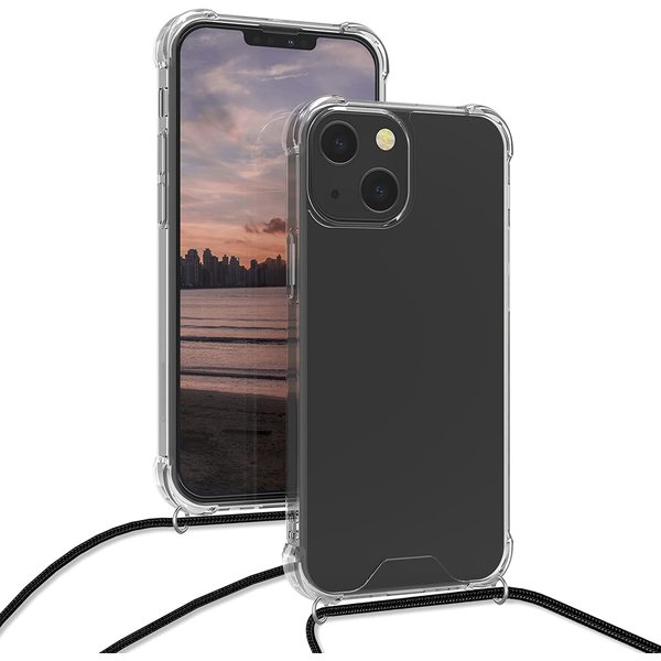 Ntech Hoesje Geschikt voor iPhone 14 Hoesje transparant silicone met Koord - Hoesje Geschikt voor iPhone 14 hoesje met koord - Koord Hoesje Geschikt voor iPhone 14 Telefoon Koord Zwart