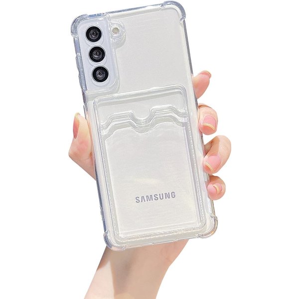 Ntech Hoesje Geschikt Voor Samsung Galaxy S21 hoesje met pasjeshouder transparant Shock proof case met Kaarthouder